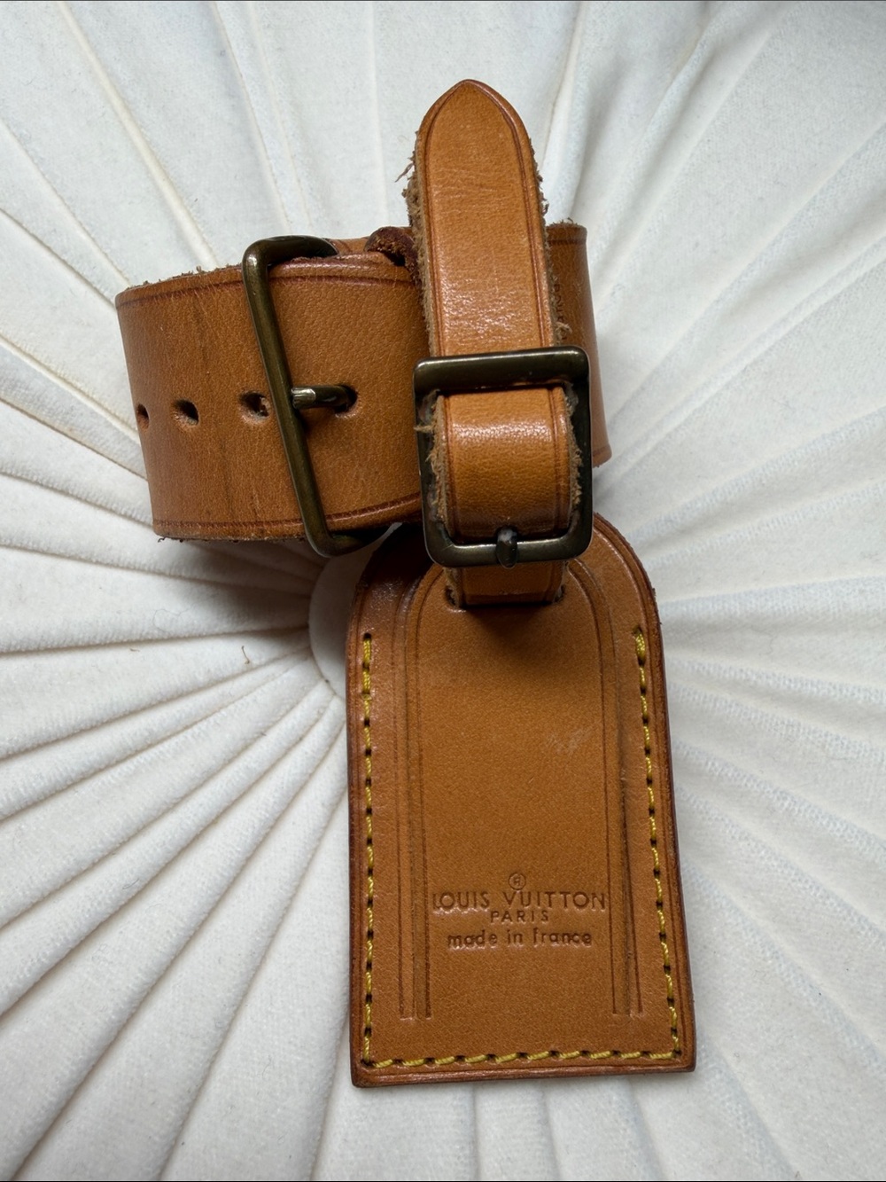 Louis Vuitton Cognac Leather Luggage Tag with Strap